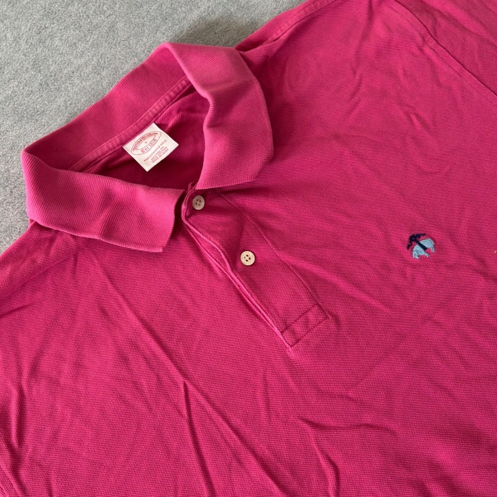 Brooks Brothers Mens Performance Polo Shirt Pink Original Fit Cotton Large Large